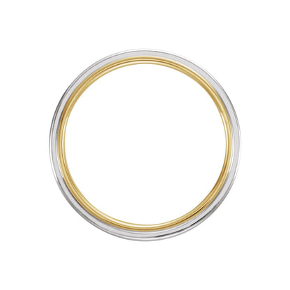 14K Yellow/White/Yellow Gold Stepped-Edge Grooved Comfort-Fit Flat Band