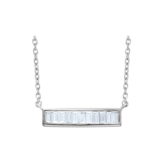14K White Gold 1/4 CTW Natural Diamond Baguette Bar 18" Necklace