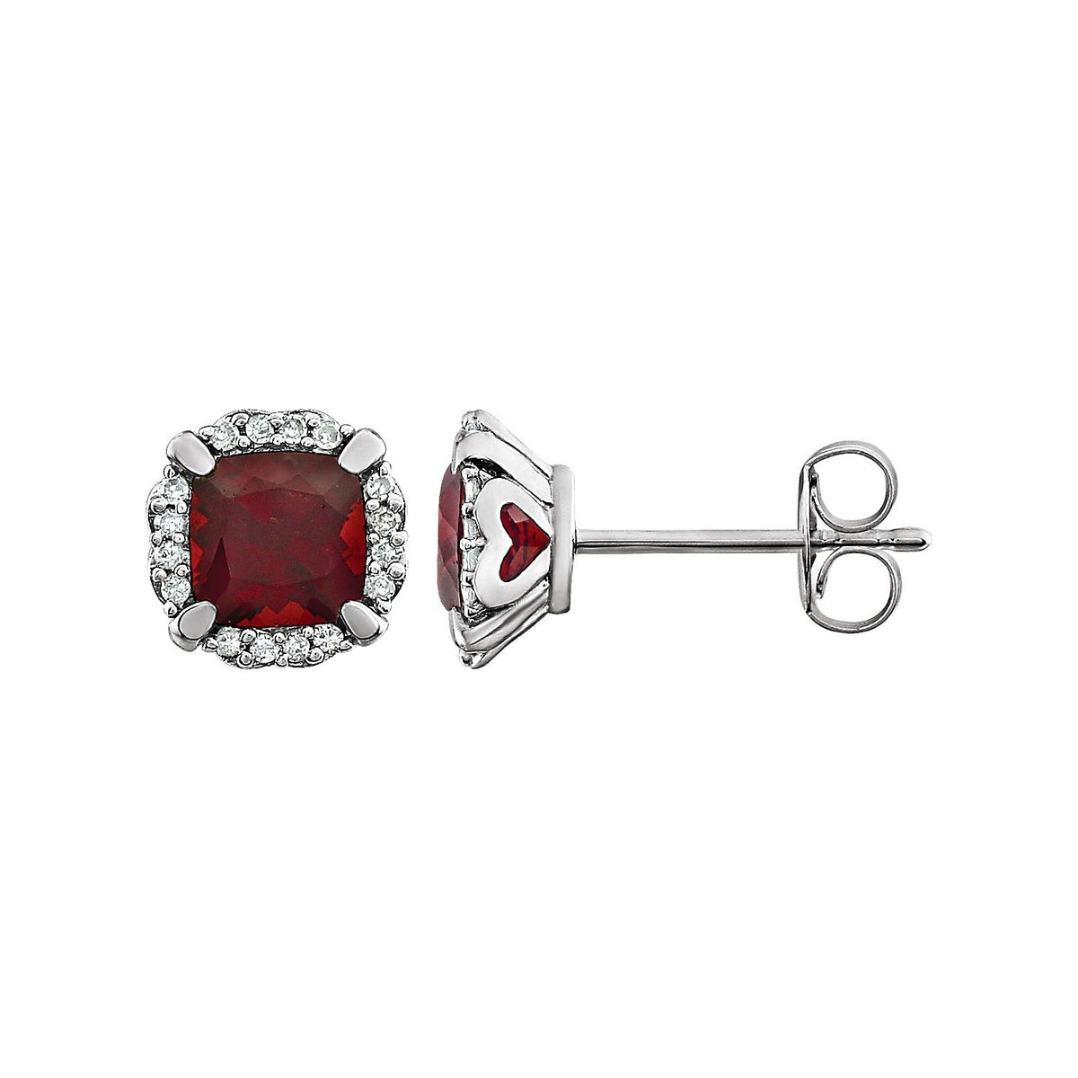 14K White Gold Natural Mozambique Garnet & 1/10 CTW Natural Diamond Earrings
