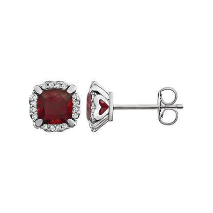 14K White Gold Natural Mozambique Garnet & 1/10 CTW Natural Diamond Earrings