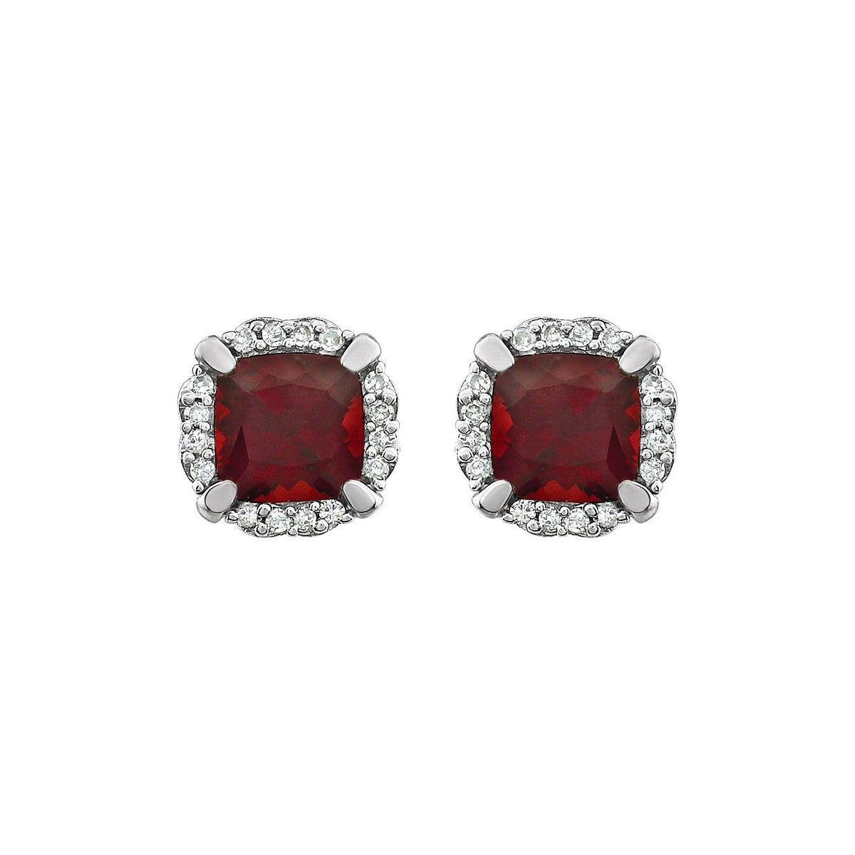 14K White Gold Natural Mozambique Garnet & 1/10 CTW Natural Diamond Earrings