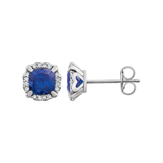 14K White Gold Lab-Grown Blue Sapphire & 1/10 CTW Natural Diamond Earrings