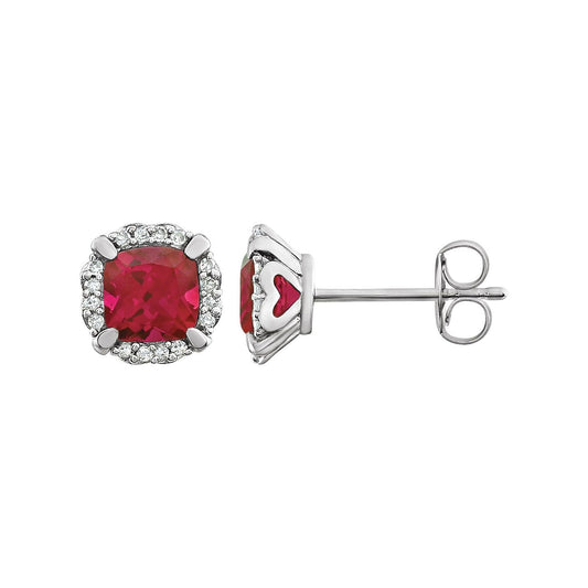 14K White Gold Lab-Grown Ruby & 1/10 CTW Natural Diamond Earrings