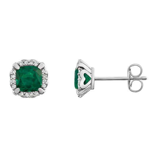14K White Gold Lab-Grown Emerald & 1/10 CTW Natural Diamond Earrings