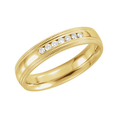 1/6 CTW Natural Diamond Double Milgrain Edge Comfort-Fit Half Round Band, 5 mm