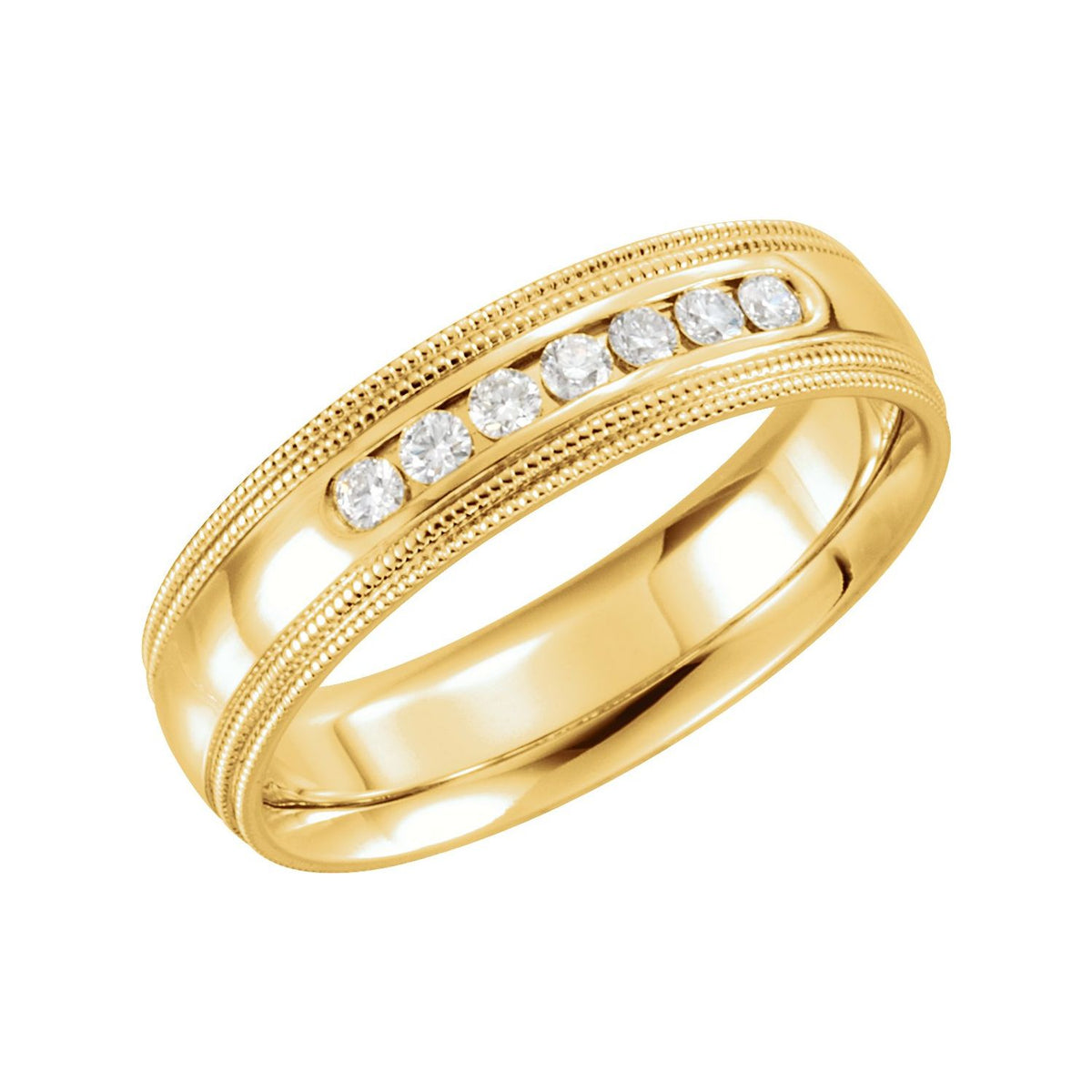 14K Yellow Gold 1/4 CTW Natural Diamond Double Milgrain Edge Comfort-Fit Half Round Band
