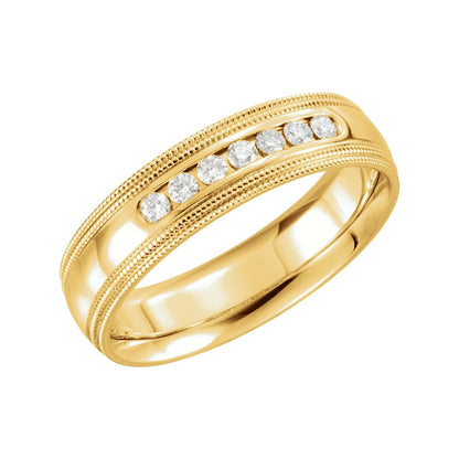 1/4 CTW Natural Diamond Double Milgrain Edge Comfort-Fit Half Round Band, 6 mm, Style 2