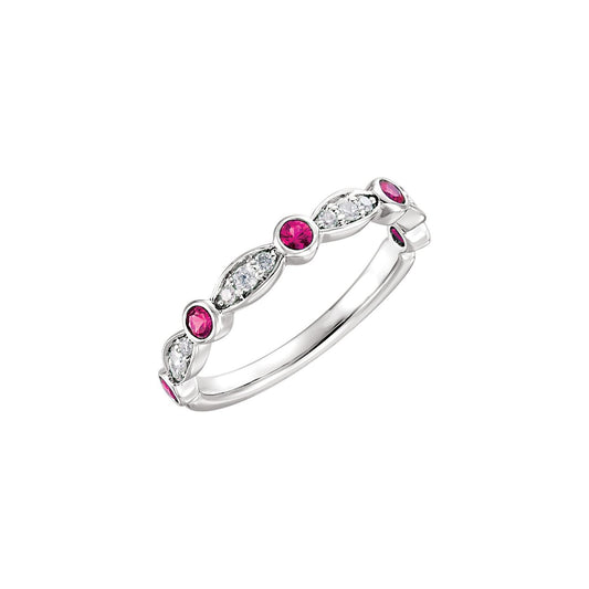 14K White Gold Natural Ruby & 1/6 CTW Natural Diamond Ring