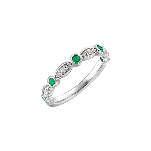 14K White Gold Natural Emerald & 1/6 CTW Natural Diamond Ring