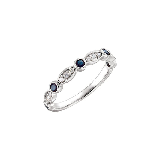 14K White Gold Natural Blue Sapphire & 1/6 CTW Natural Diamond Ring