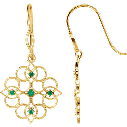 14K Yellow Gold Natural Emerald Earrings, 18.75 mm x 36.55 mm