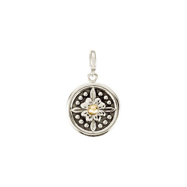 Sterling Silver & 14K Yellow Gold Floral Charm/Pendant, 18 x 15.25 mm