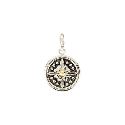 Sterling Silver & 14K Yellow Gold Floral Charm/Pendant, 18 x 15.25 mm