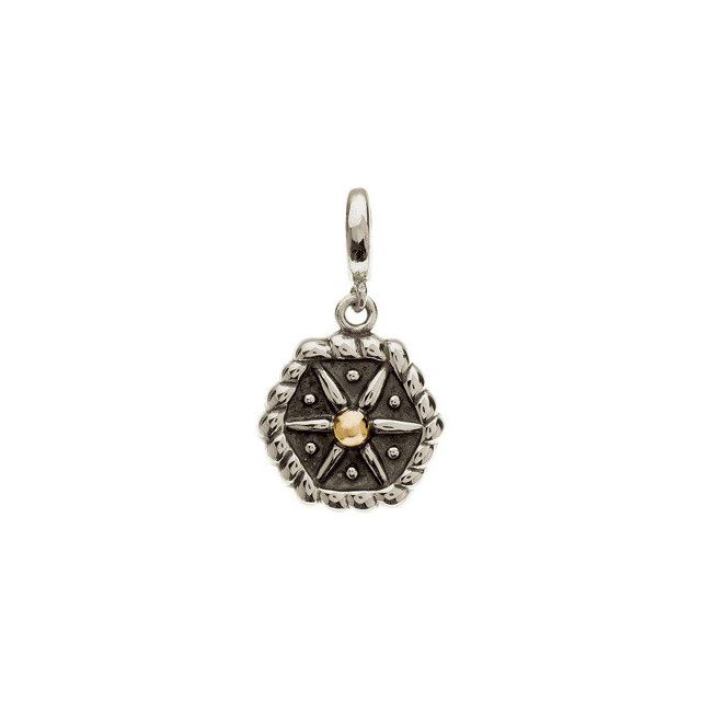 Sterling Silver & 14K Yellow Gold Floral Charm/Pendant, 15 x 12.5 mm