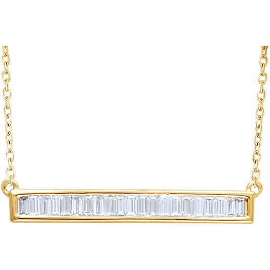 1/2 CTW Natural Diamond Baguette Bar 18" Necklace