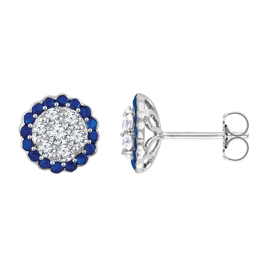 14K White Gold Natural Blue Sapphire & 5/8 CTW Natural Diamond Earrings
