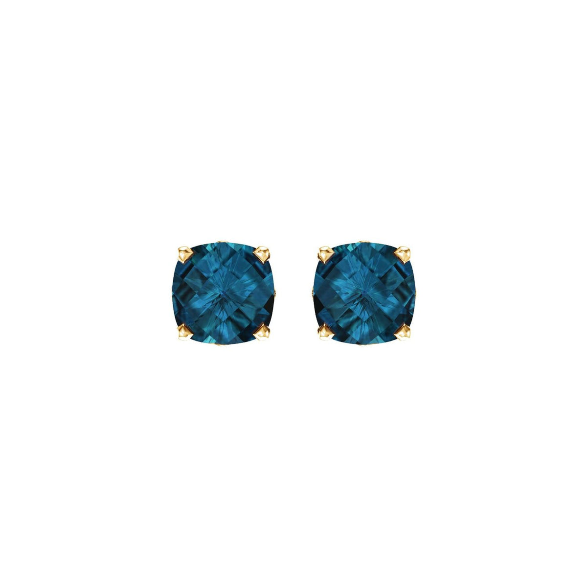 14K Yellow Gold 6x6 mm Cushion Natural London Blue Topaz Earrings
