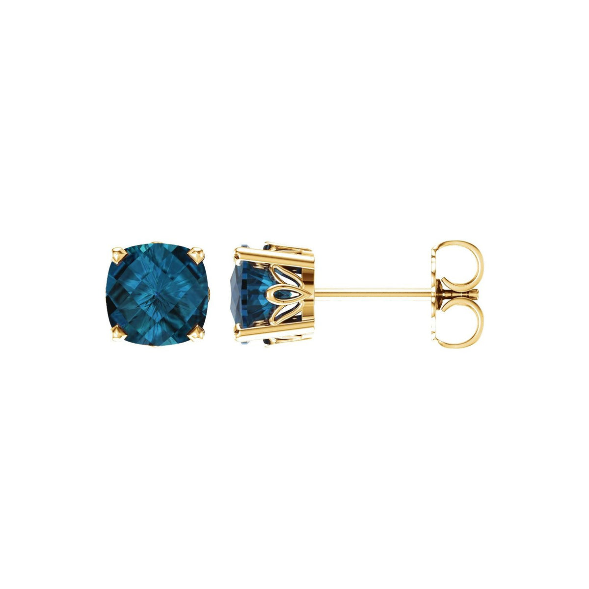 14K Yellow Gold 6x6 mm Cushion Natural London Blue Topaz Earrings
