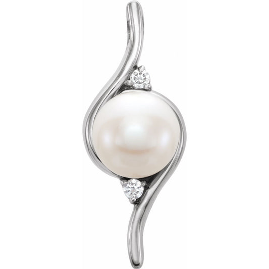 14K White Gold Cultured White Freshwater Pearl & .03 CTW Natural Diamond Pendant