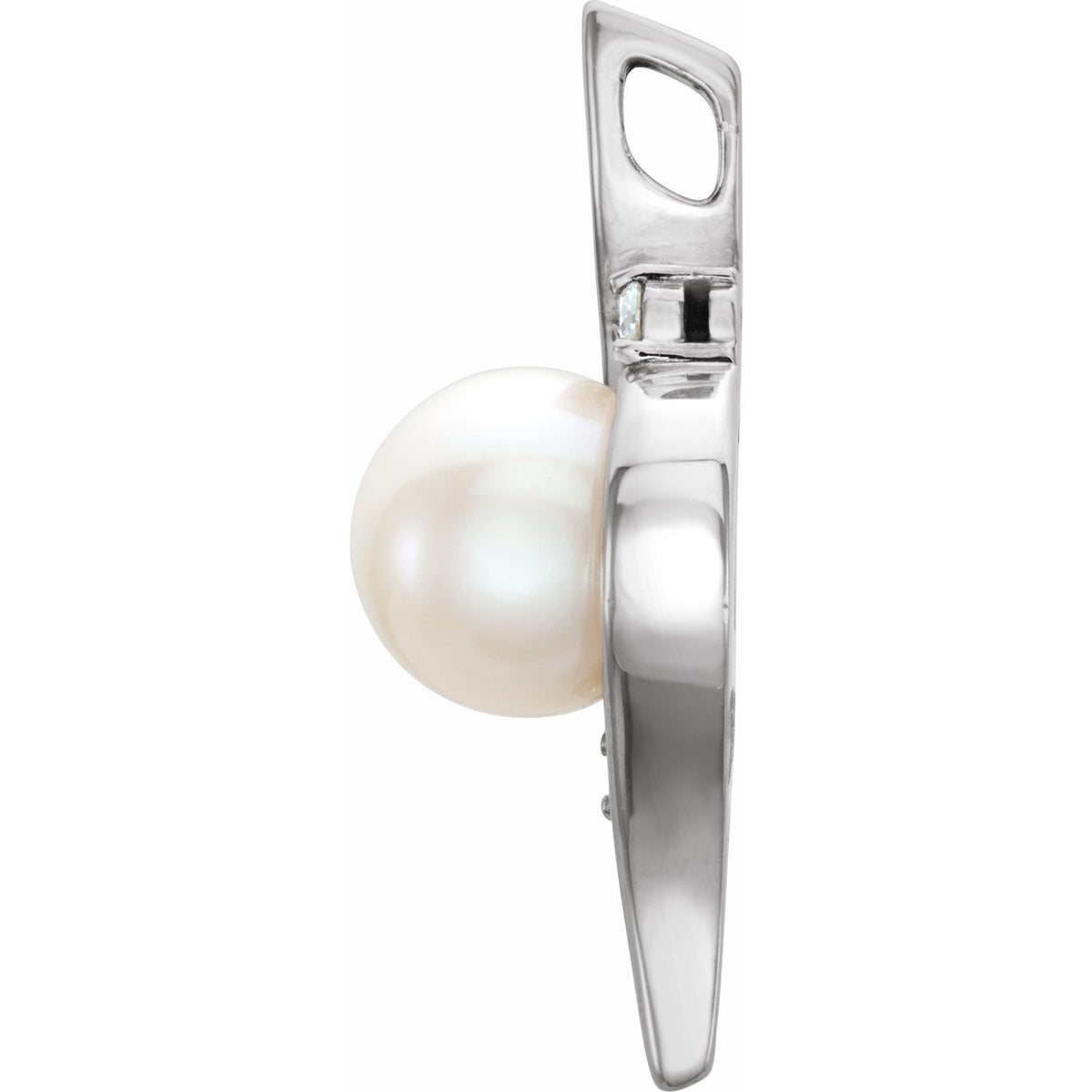 14K White Gold Cultured White Freshwater Pearl & .03 CTW Natural Diamond Pendant