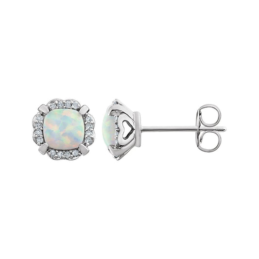 14K White Gold Lab-Grown Opal & 1/10 CTW Natural Diamond Earrings