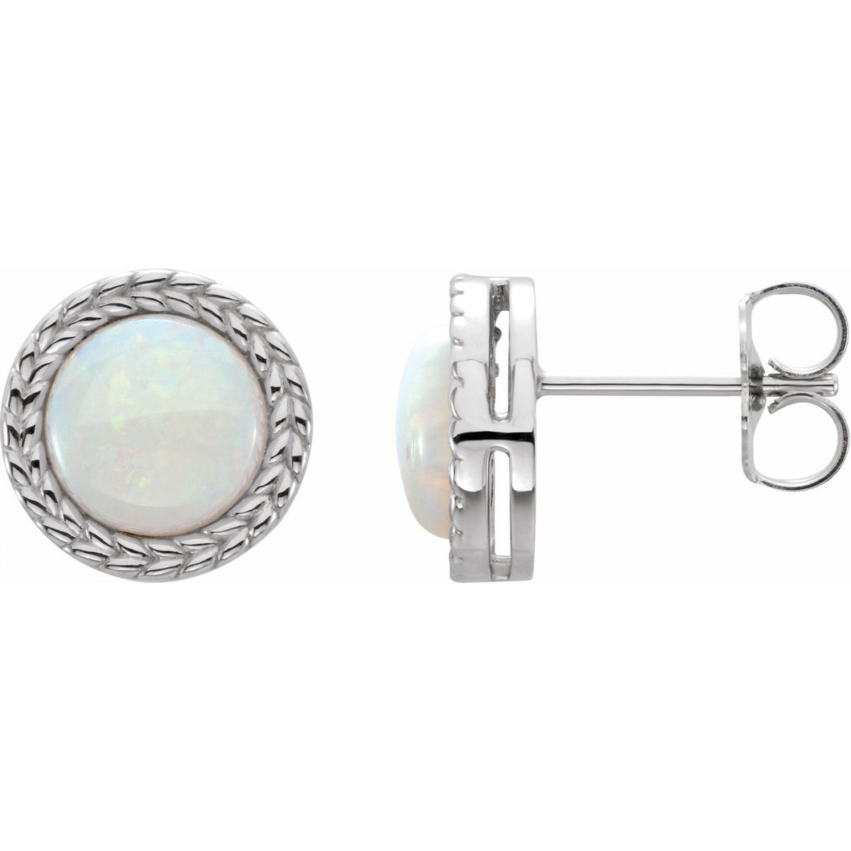 Platinum Natural White Opal Bezel-Set Leaf Earrings