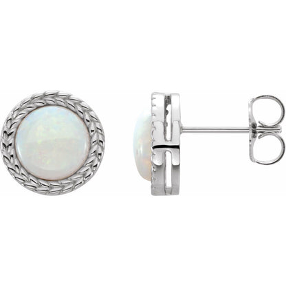 Platinum Natural White Opal Bezel-Set Leaf Earrings