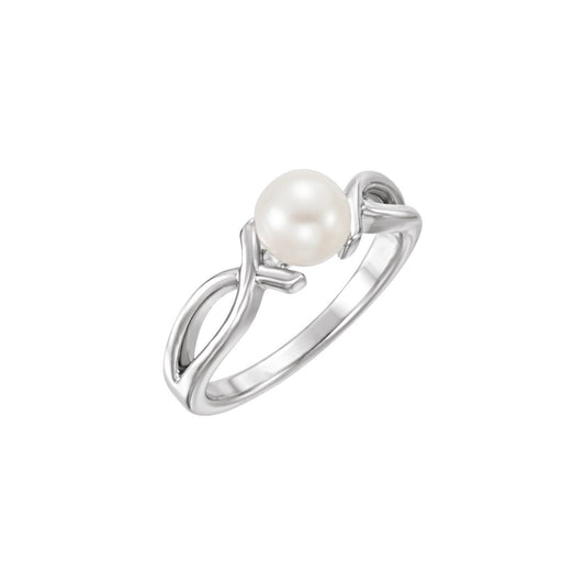 14K White Gold 6.5- Cultured White Freshwater Pearl Ring