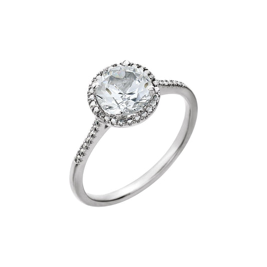 Sterling Silver Lab-Grown White Sapphire & .01 CTW Natural Diamond Ring