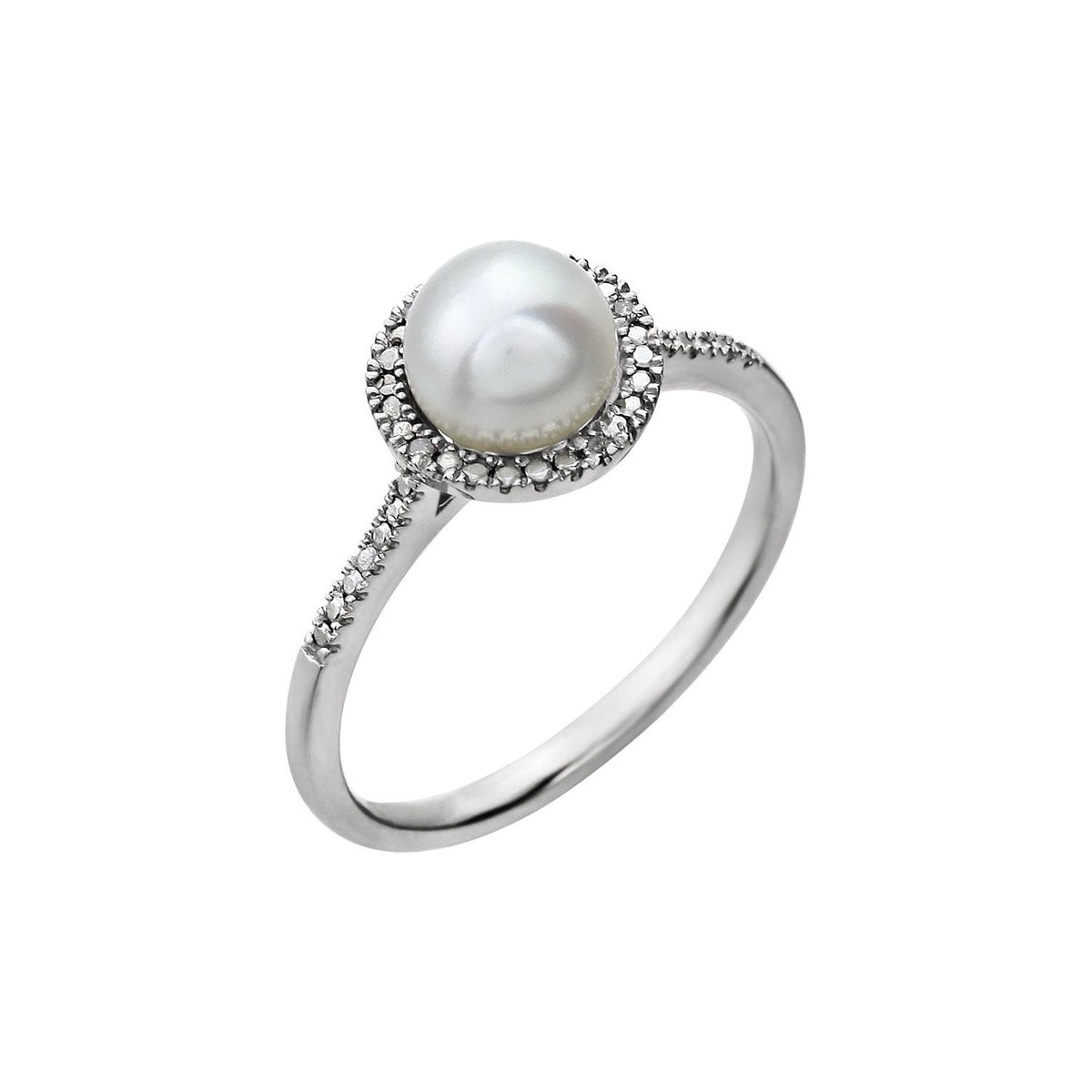 Sterling Silver Cultured White Freshwater Pearl & .01 CTW Natural Diamond Ring