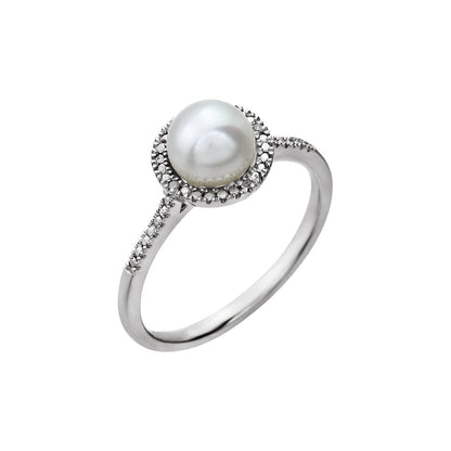 Sterling Silver Cultured White Freshwater Pearl & .01 CTW Natural Diamond Ring