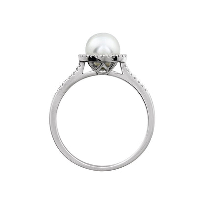 Sterling Silver Cultured White Freshwater Pearl & .01 CTW Natural Diamond Ring