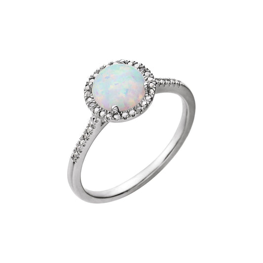 Sterling Silver Lab-Grown White Opal & .01 CTW Natural Diamond Ring