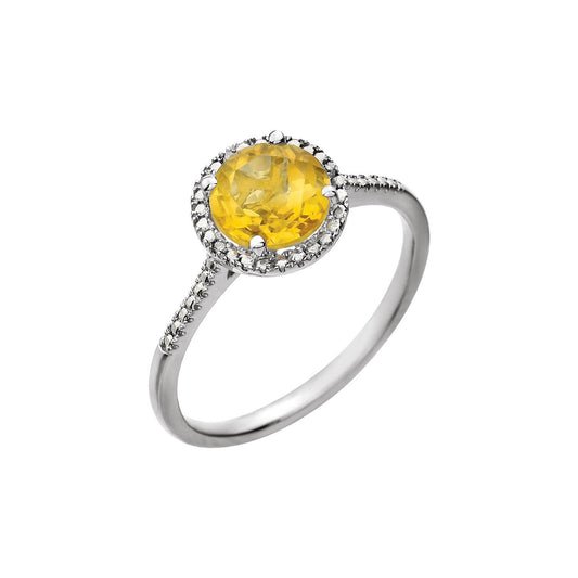 Sterling Silver Natural Citrine & .01 CTW Natural Diamond Ring, 9.7 mm
