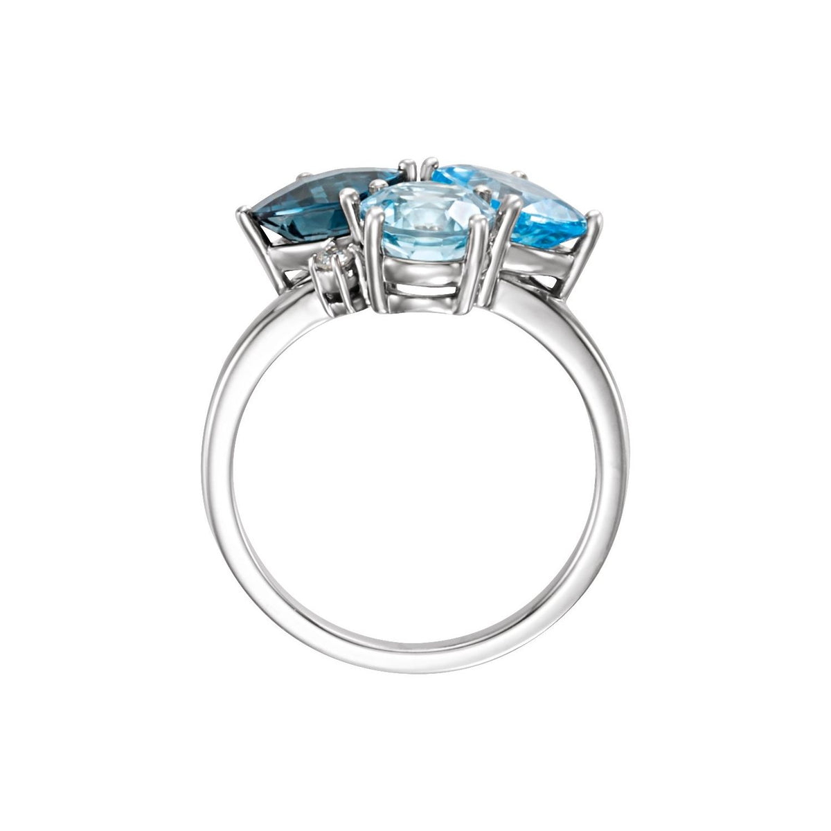 14K White Gold Natural Swiss Blue, Natural London Blue, & Natural Sky Blue Topaz & .05 CTW Natural Diamond Ring