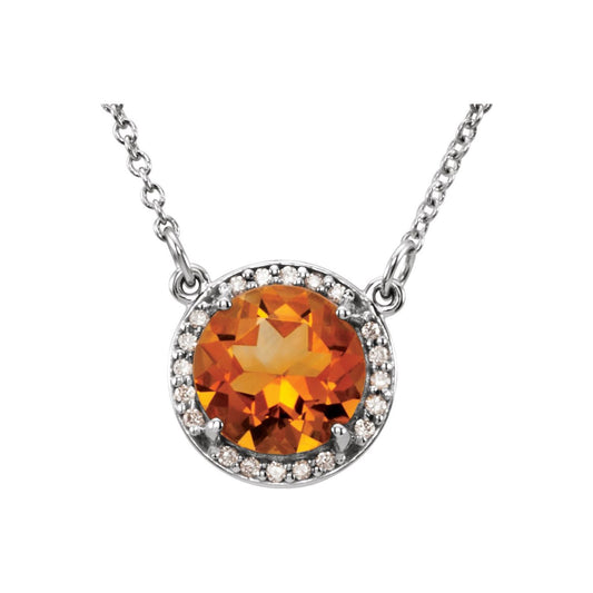 14K White Gold Natural Citrine & .04 CTW Natural Diamond 16" Necklace