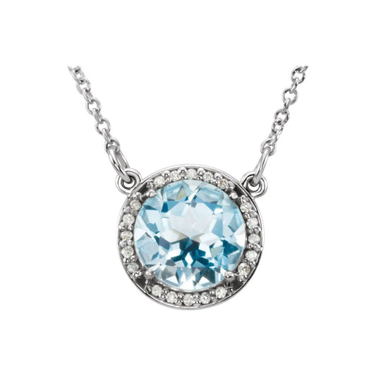 14K White Gold Natural Sky Blue Topaz & .05 CTW Natural Diamond 16" Necklace