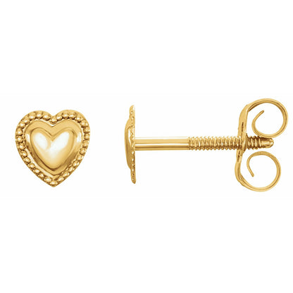 14K Yellow Gold Youth Heart Earrings