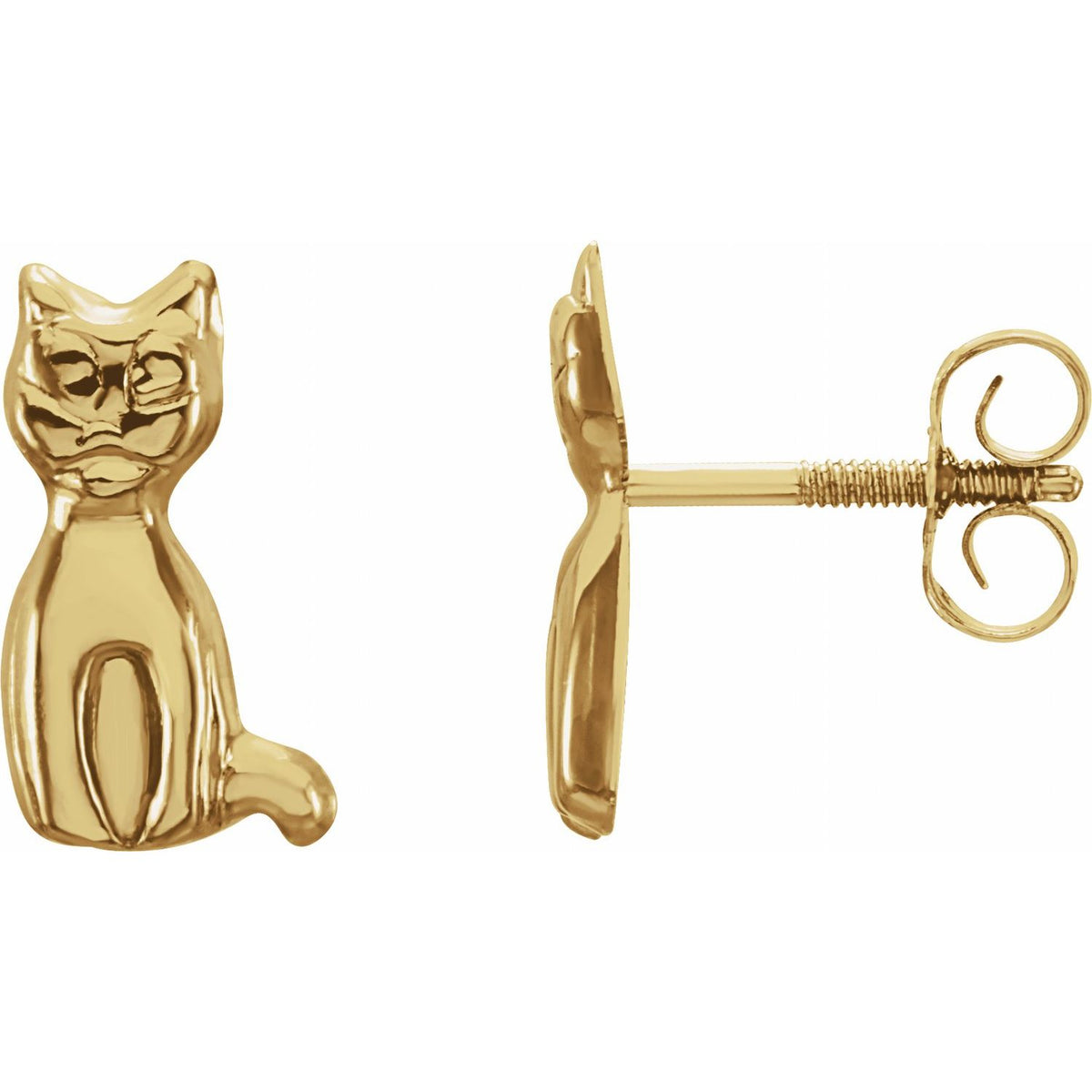 14K Yellow Gold Youth Cat Earrings