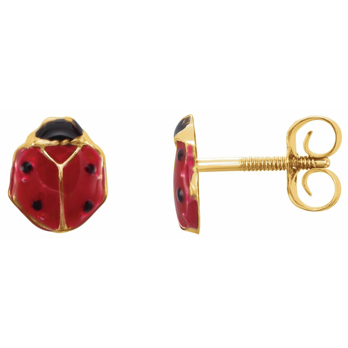 14K Yellow Gold Youth Ladybug Earrings
