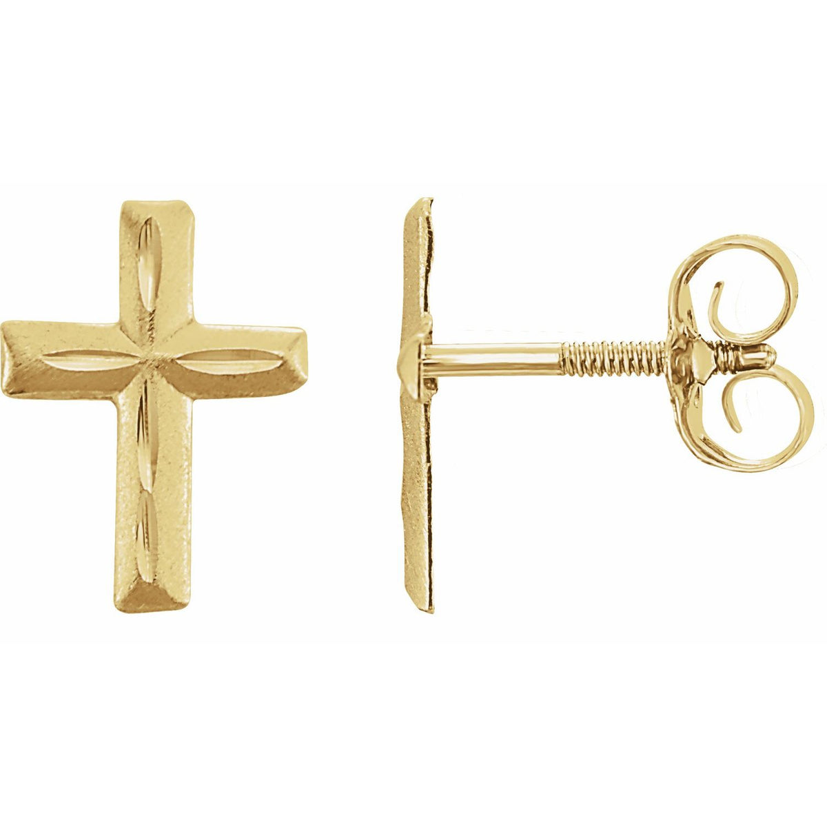 14K Yellow Gold Youth Cross Earrings