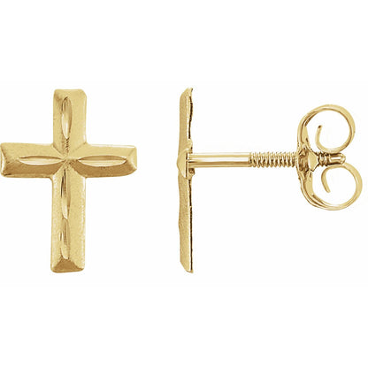 14K Yellow Gold Youth Cross Earrings