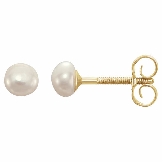 14K Yellow Gold Cultured White Freshwater Pearl Earrings, 3.2 mm x 3.2 mm