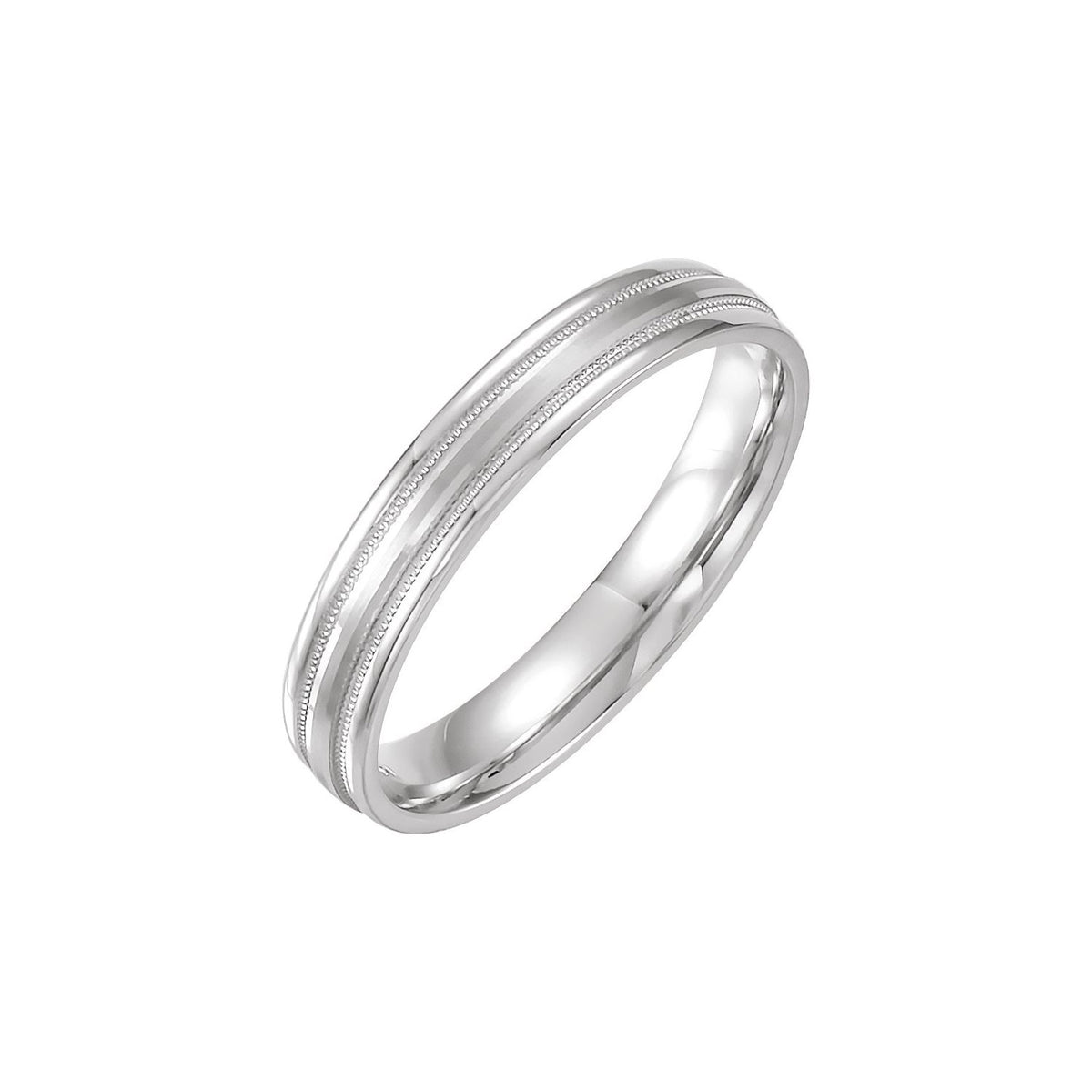 14K White Gold Flat Edge Comfort-Fit Band with Milgrain & Satin Finish