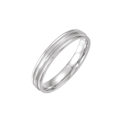 14K White Gold Flat Edge Comfort-Fit Band with Milgrain & Satin Finish