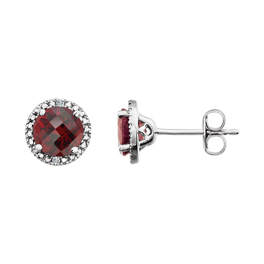 Sterling Silver Natural Mozambique Garnet & .01 CTW Natural Diamond Earrings