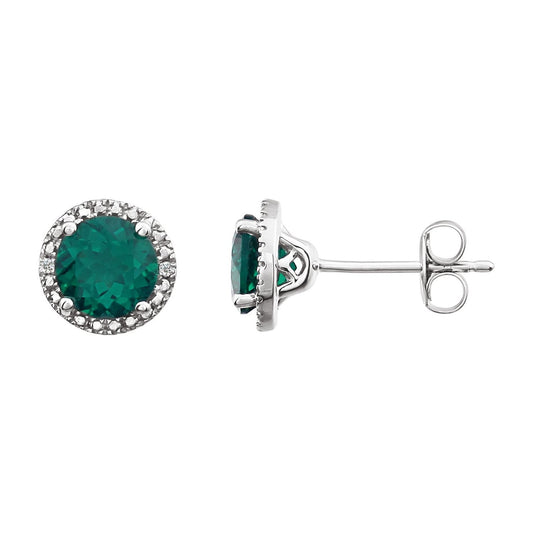 Sterling Silver Lab-Grown Emerald & .01 CTW Natural Diamond Earrings