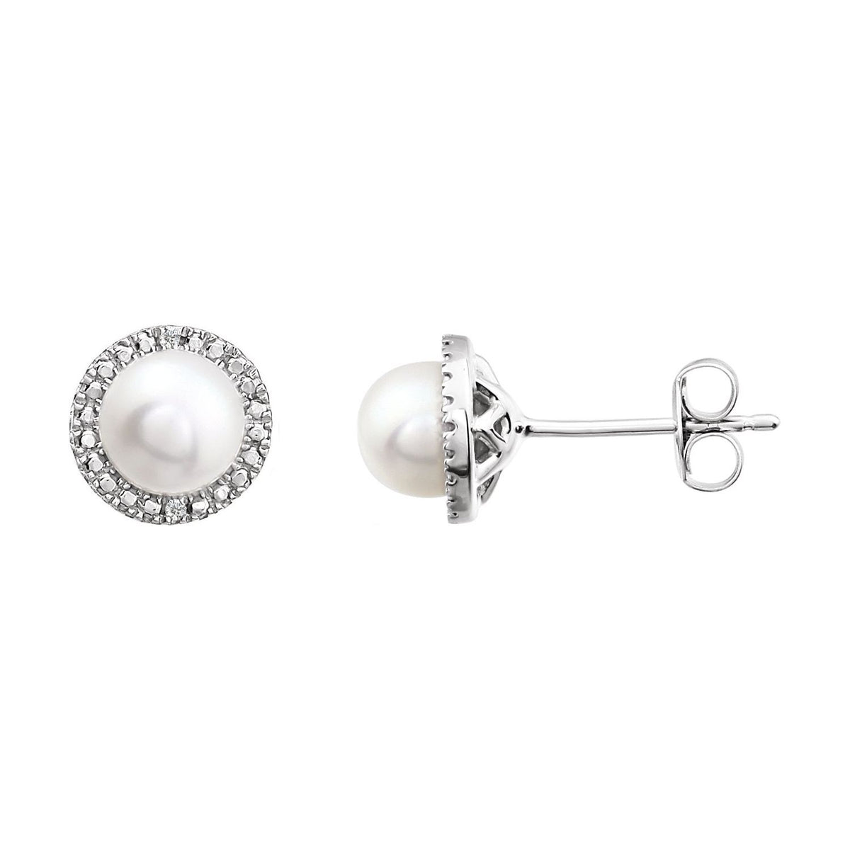 Sterling Silver Cultured White Freshwater Pearl & .01 CTW Natural Diamond Earrings