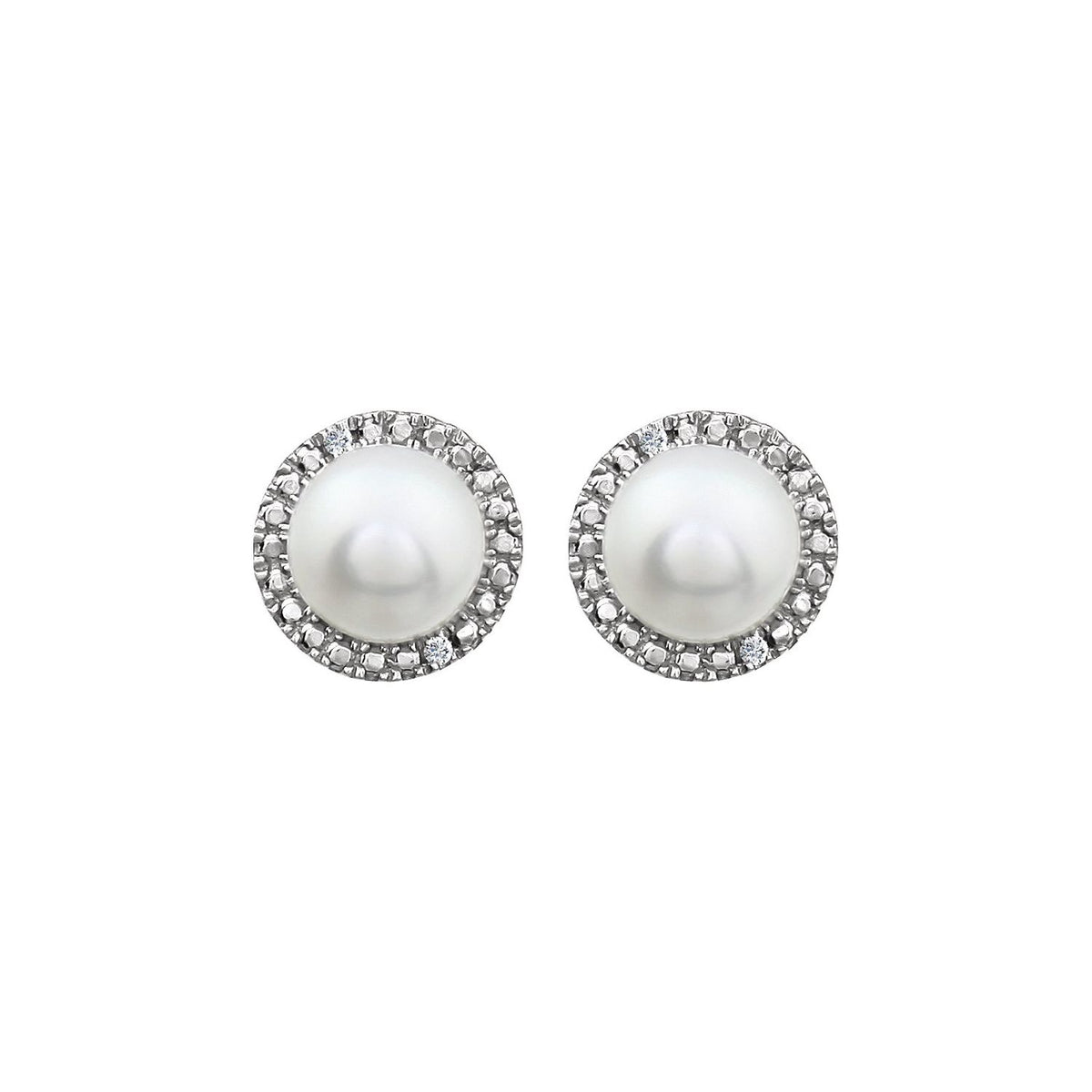 Sterling Silver Cultured White Freshwater Pearl & .01 CTW Natural Diamond Earrings