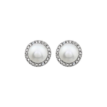 Sterling Silver Cultured White Freshwater Pearl & .01 CTW Natural Diamond Earrings